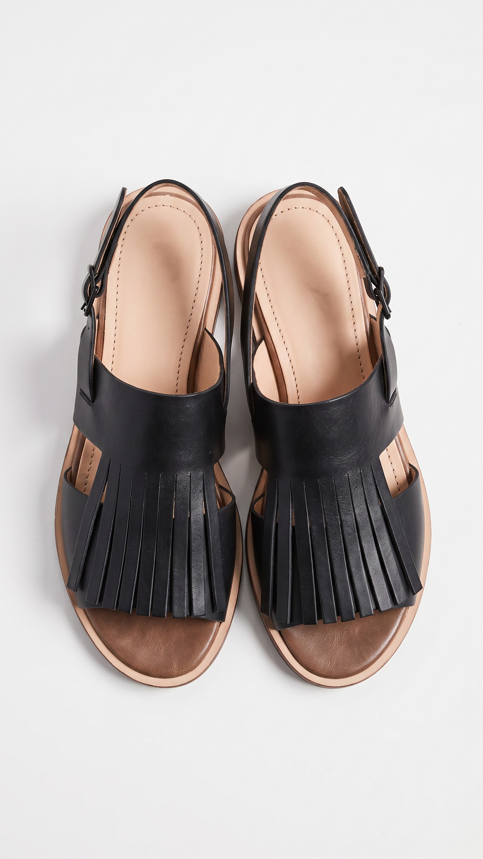 Leather Fringe Open-Toe Flat Sandals