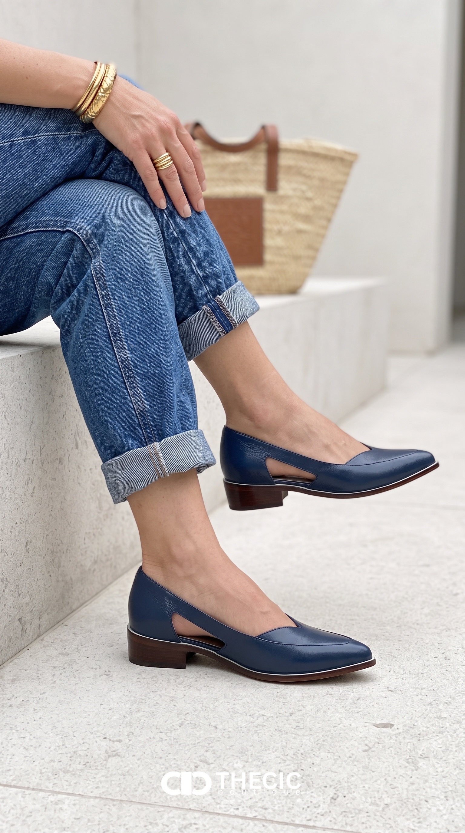 Leather Pointed-Toe Cutout Slip-On Flats