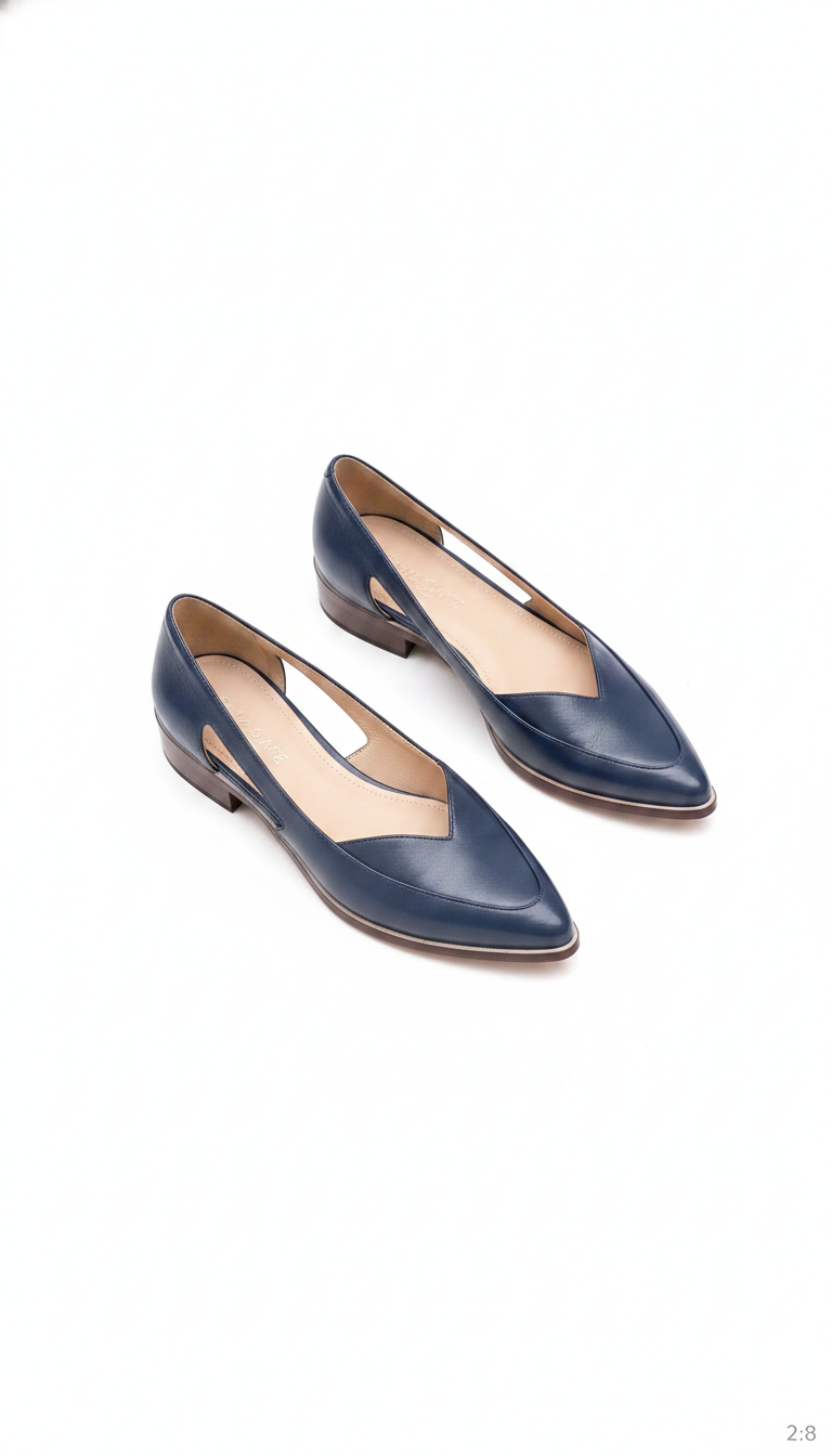 Leather Pointed-Toe Cutout Slip-On Flats