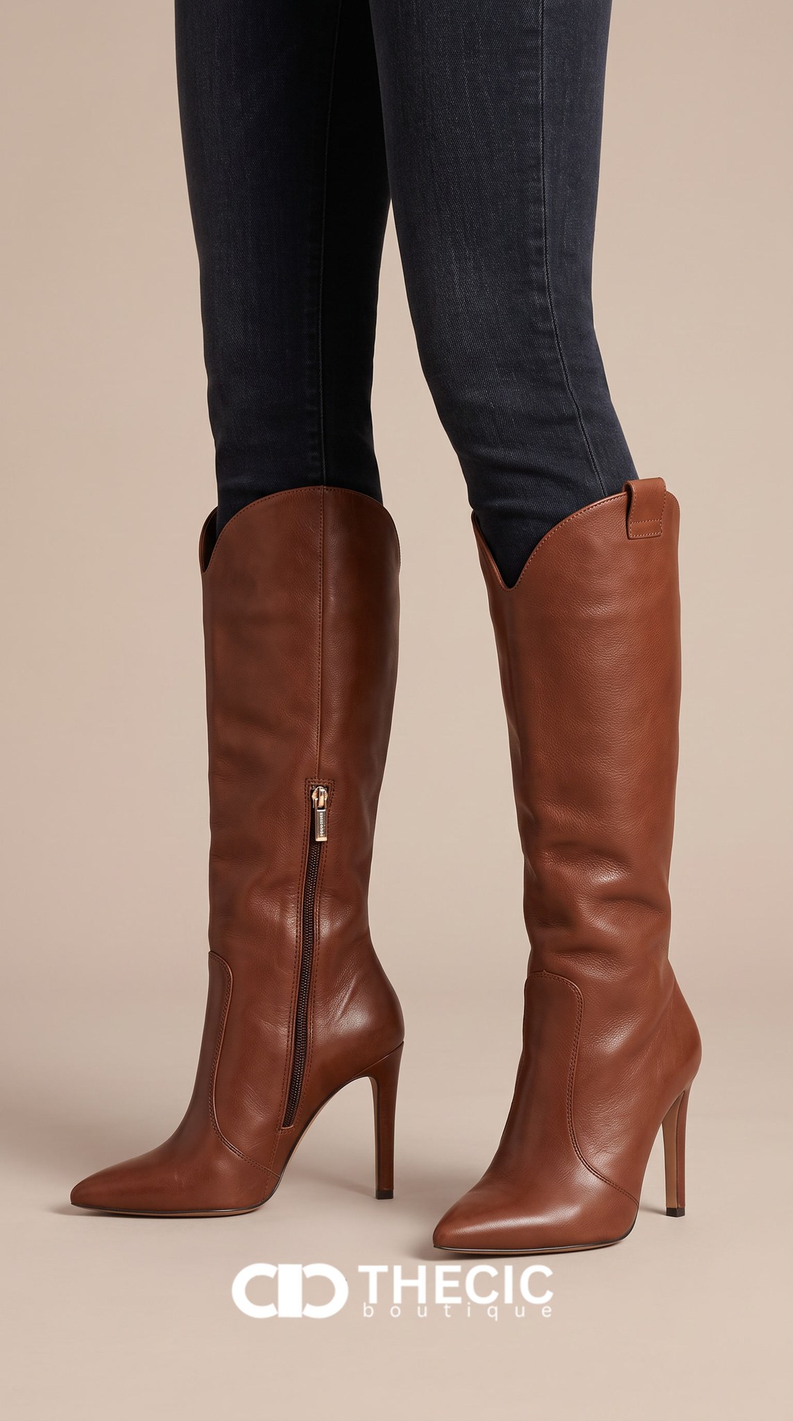 Leather Pointed-Toe Stiletto Heel Boots