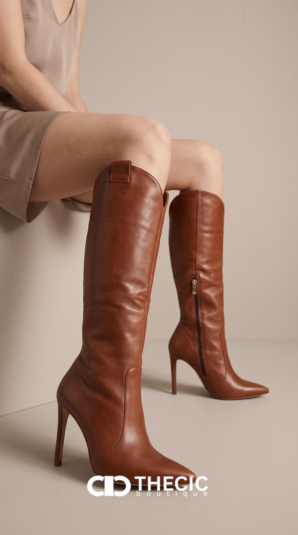Leather Pointed-Toe Stiletto Heel Boots