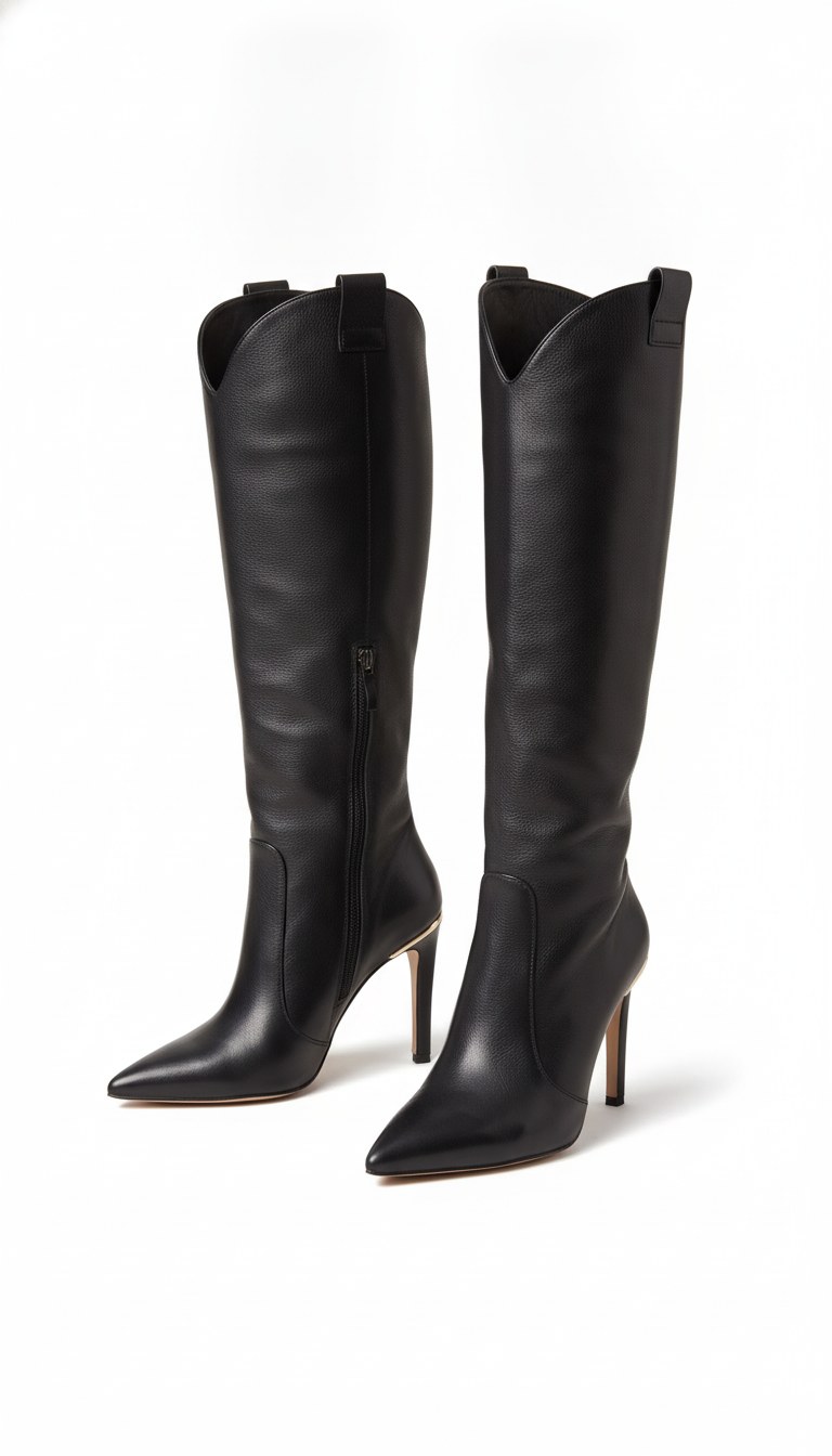 Leather Pointed-Toe Stiletto Heel Boots