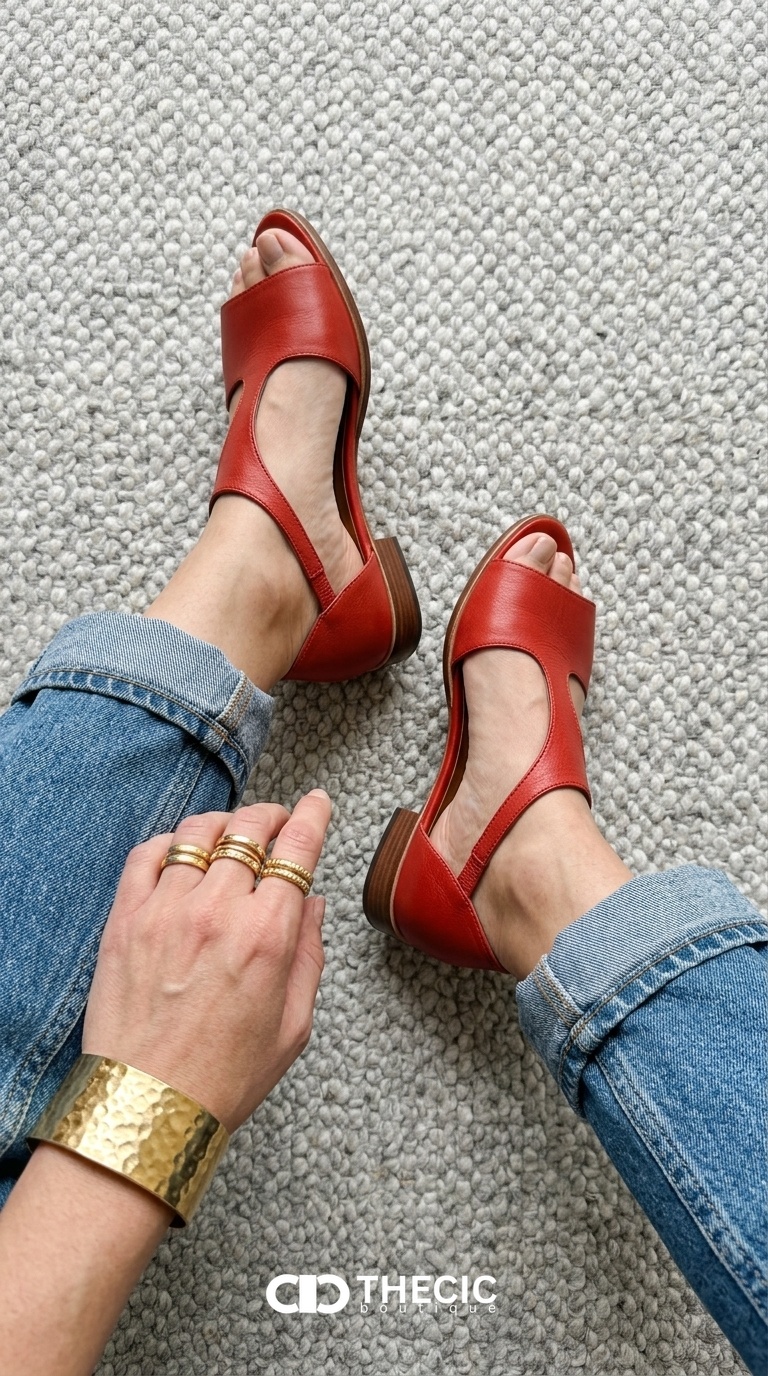 Leather T-Strap Open-Toe Block Heel Sandals