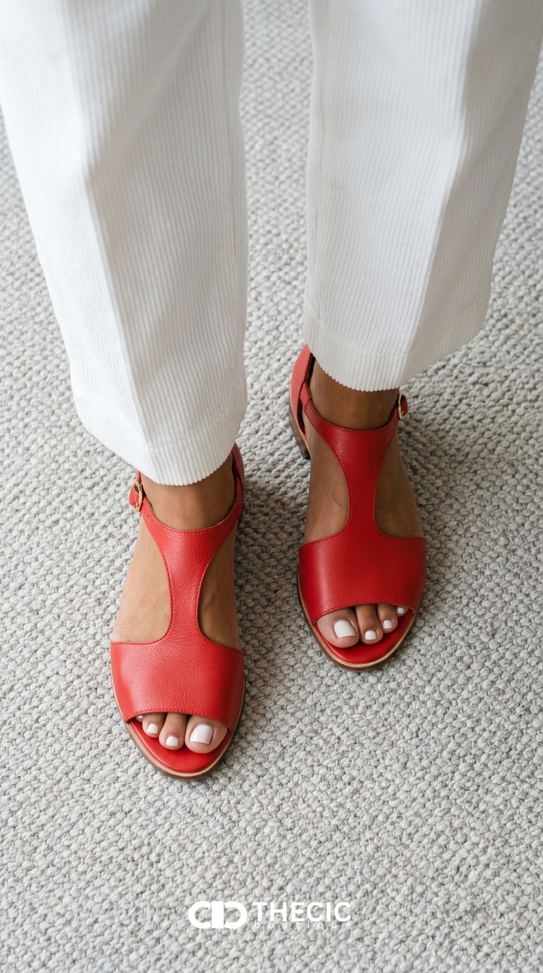 Leather T-Strap Open-Toe Block Heel Sandals