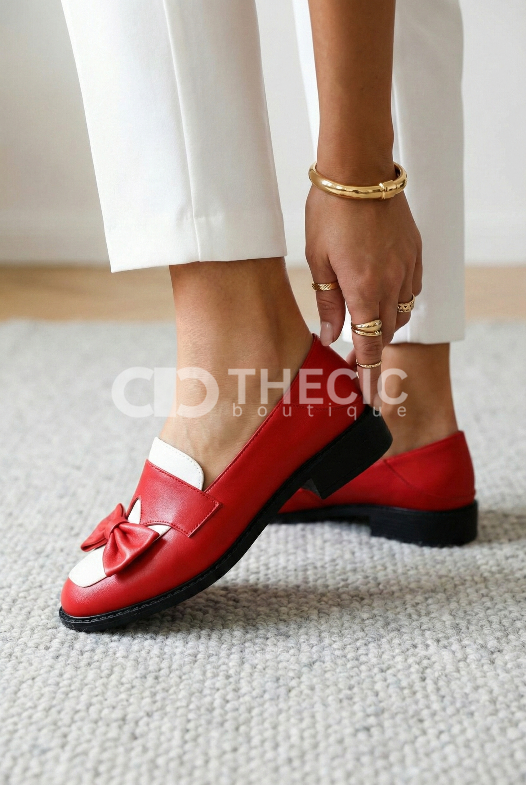 Leather Two-Tone Bow Detail Loafers