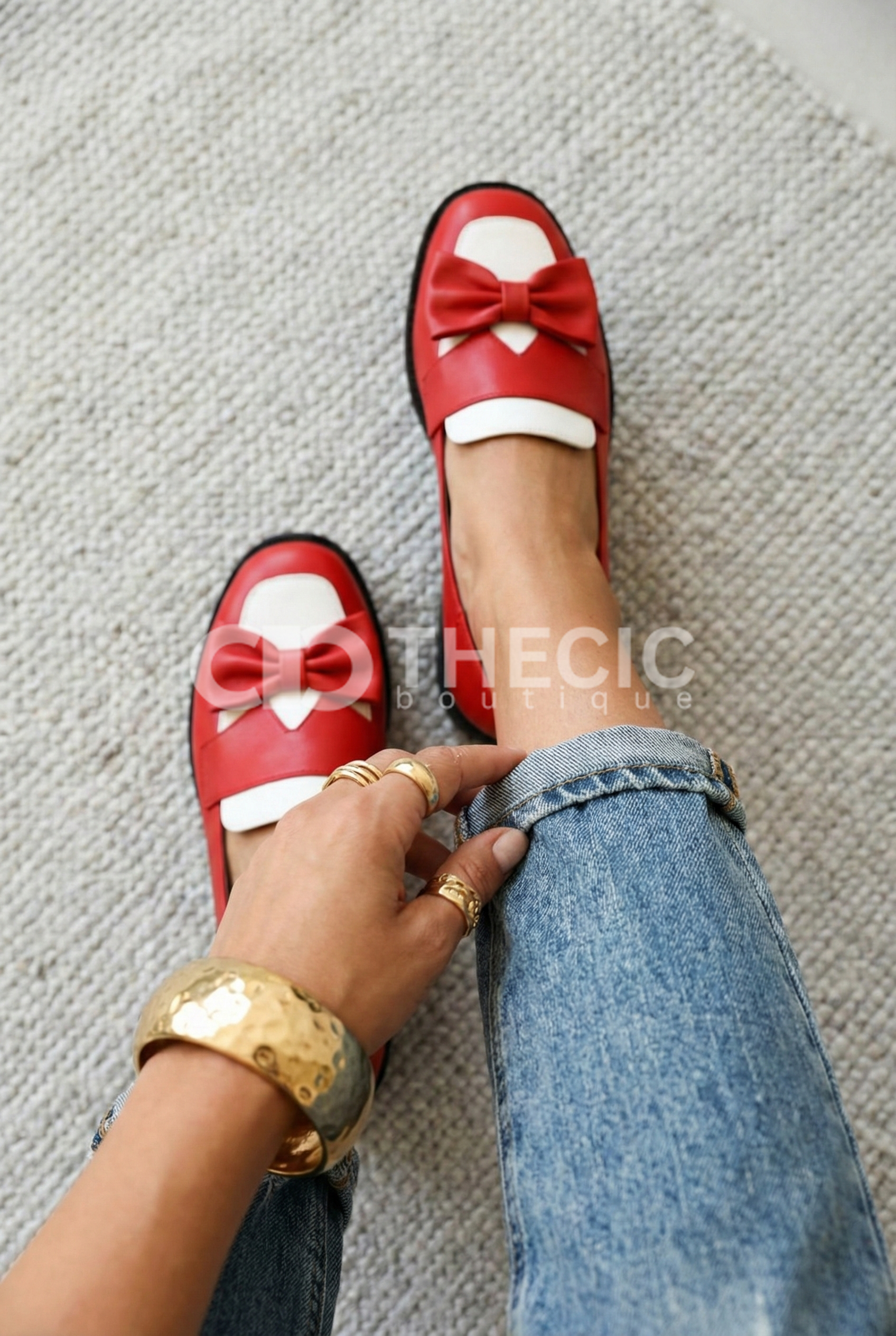 Leather Two-Tone Bow Detail Loafers