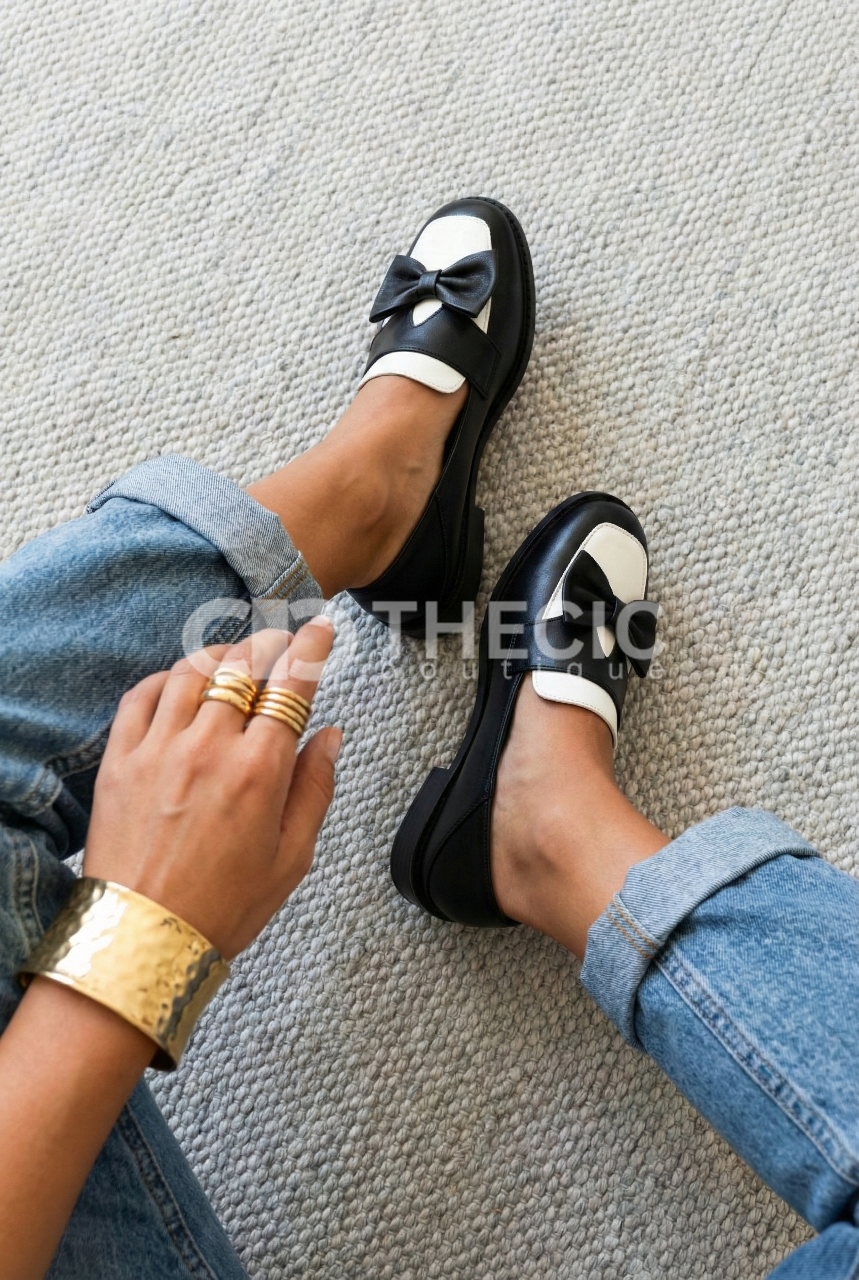Leather Two-Tone Bow Detail Loafers