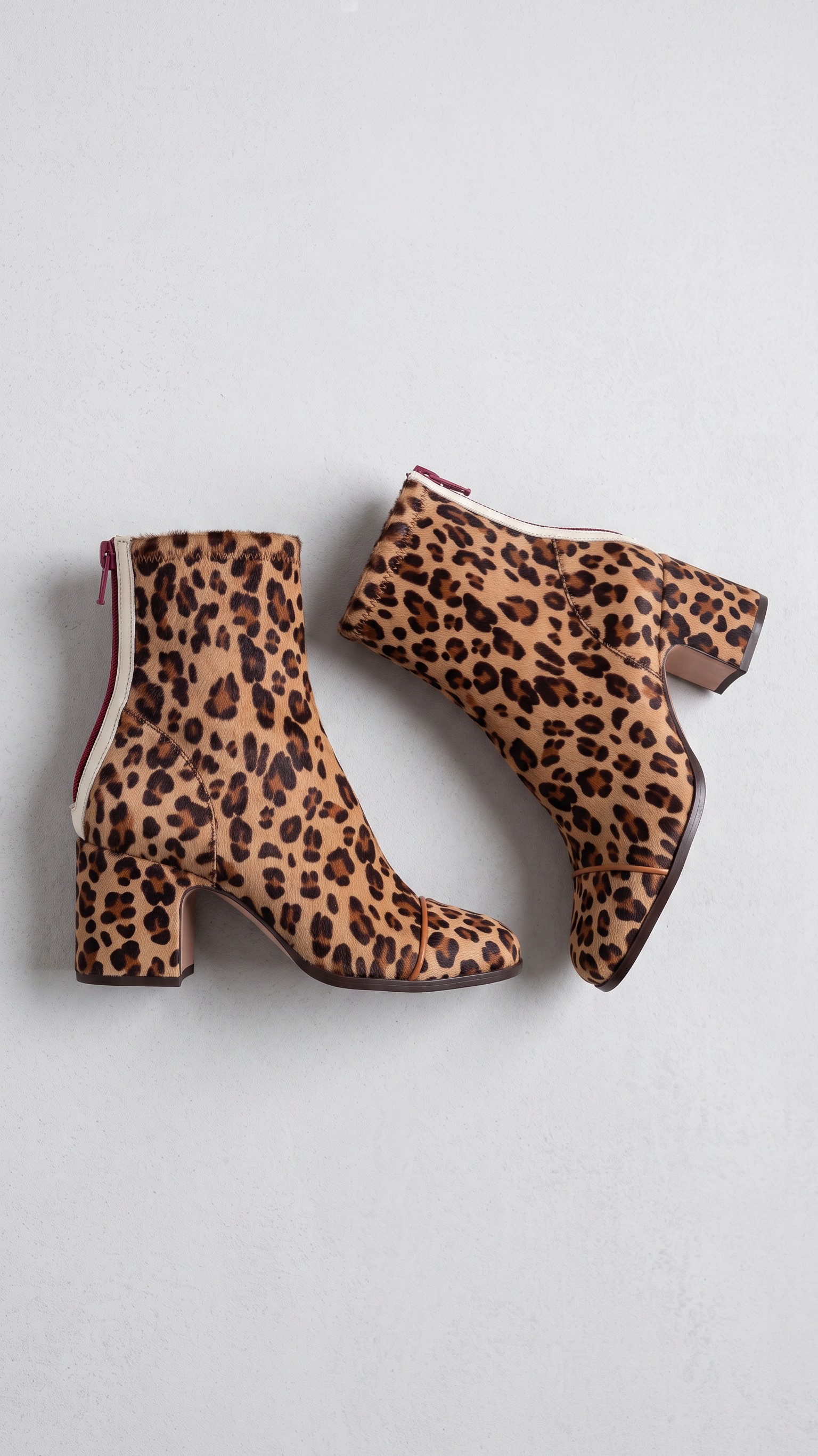 Leopard Print Block Heel Back Zipper Ankle Boots