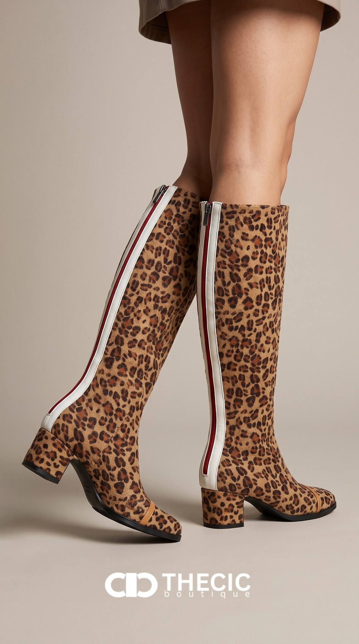 Leopard Print Block Heel Knee-High Boots