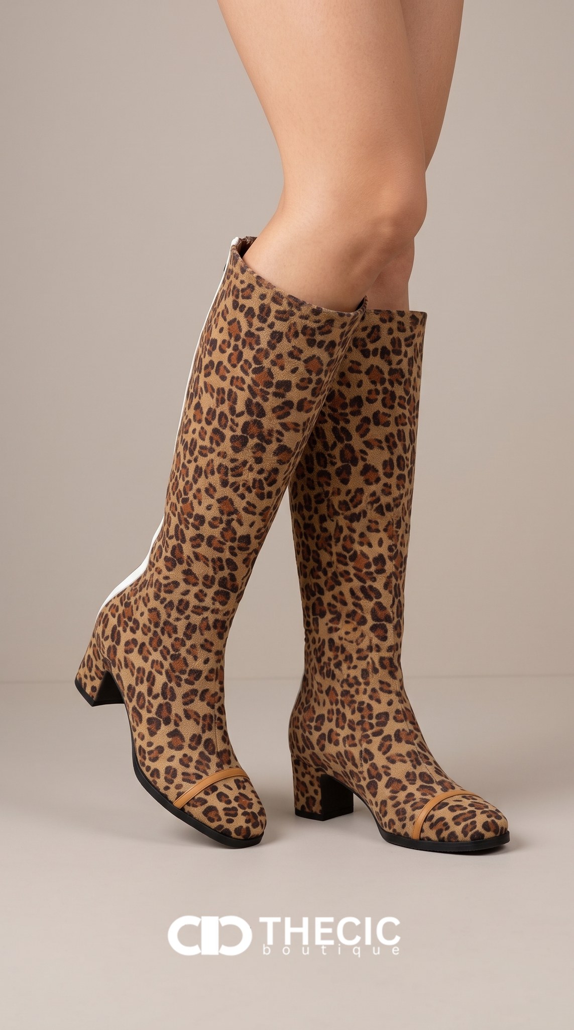 Leopard Print Block Heel Knee-High Boots