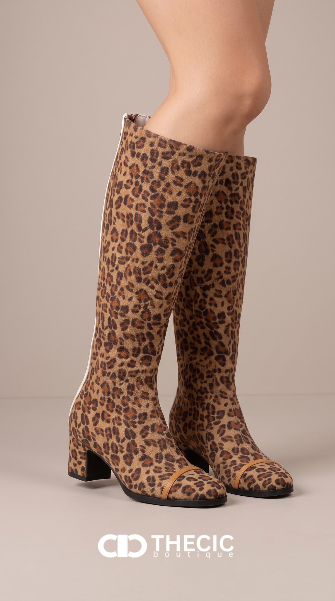 Leopard Print Block Heel Knee-High Boots