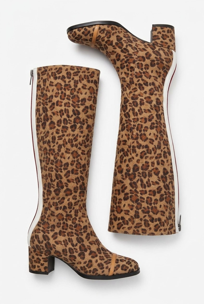 Leopard Print Block Heel Knee-High Boots