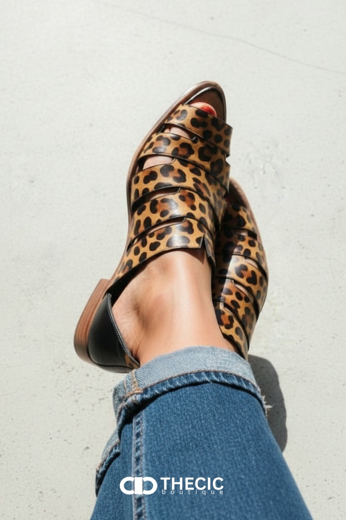 Leopard Print Caged Open-Toe Block Heel Mules
