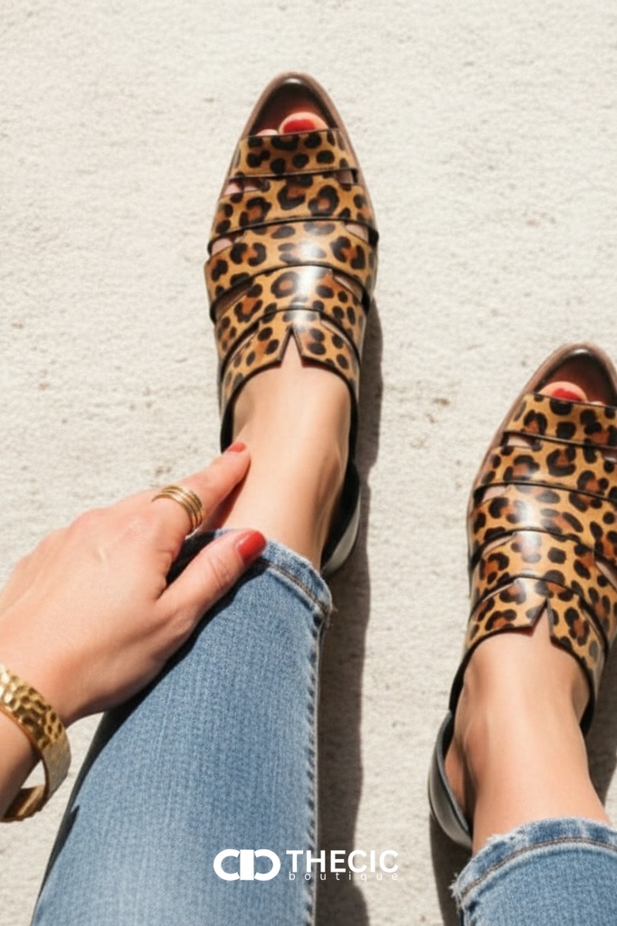 Leopard Print Caged Open-Toe Block Heel Mules