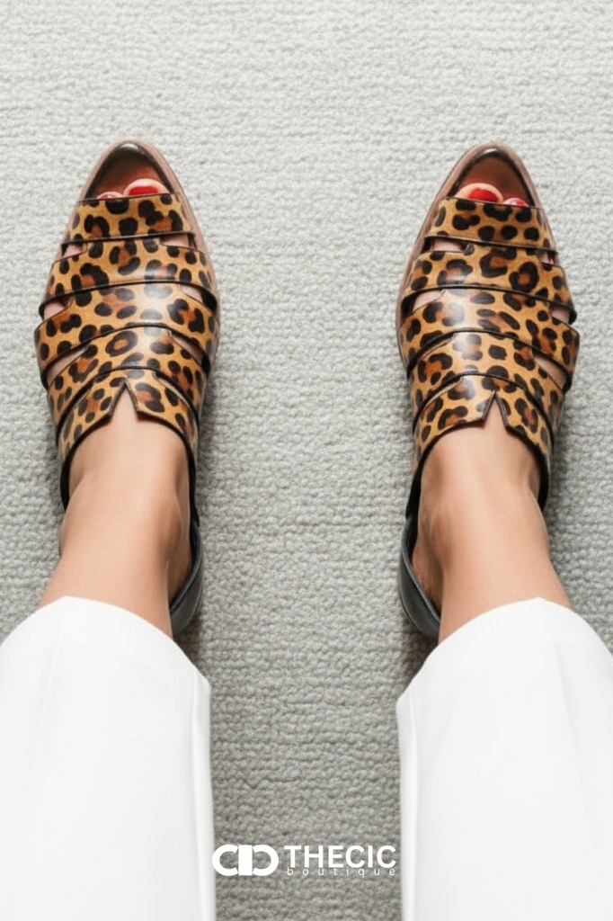 Leopard Print Caged Open-Toe Block Heel Mules