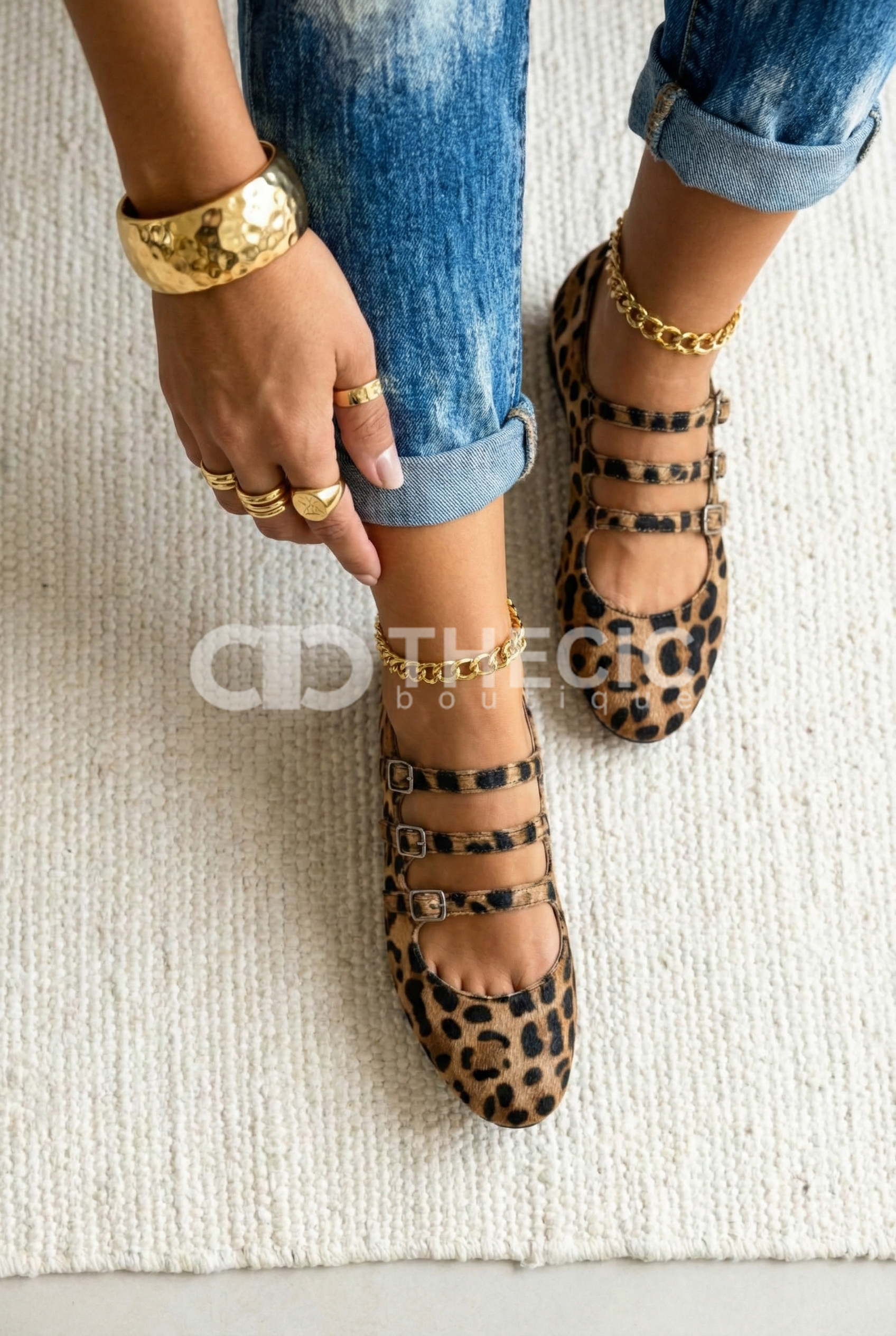 Leopard Print Multi-Strap Buckle Mary Jane Flats