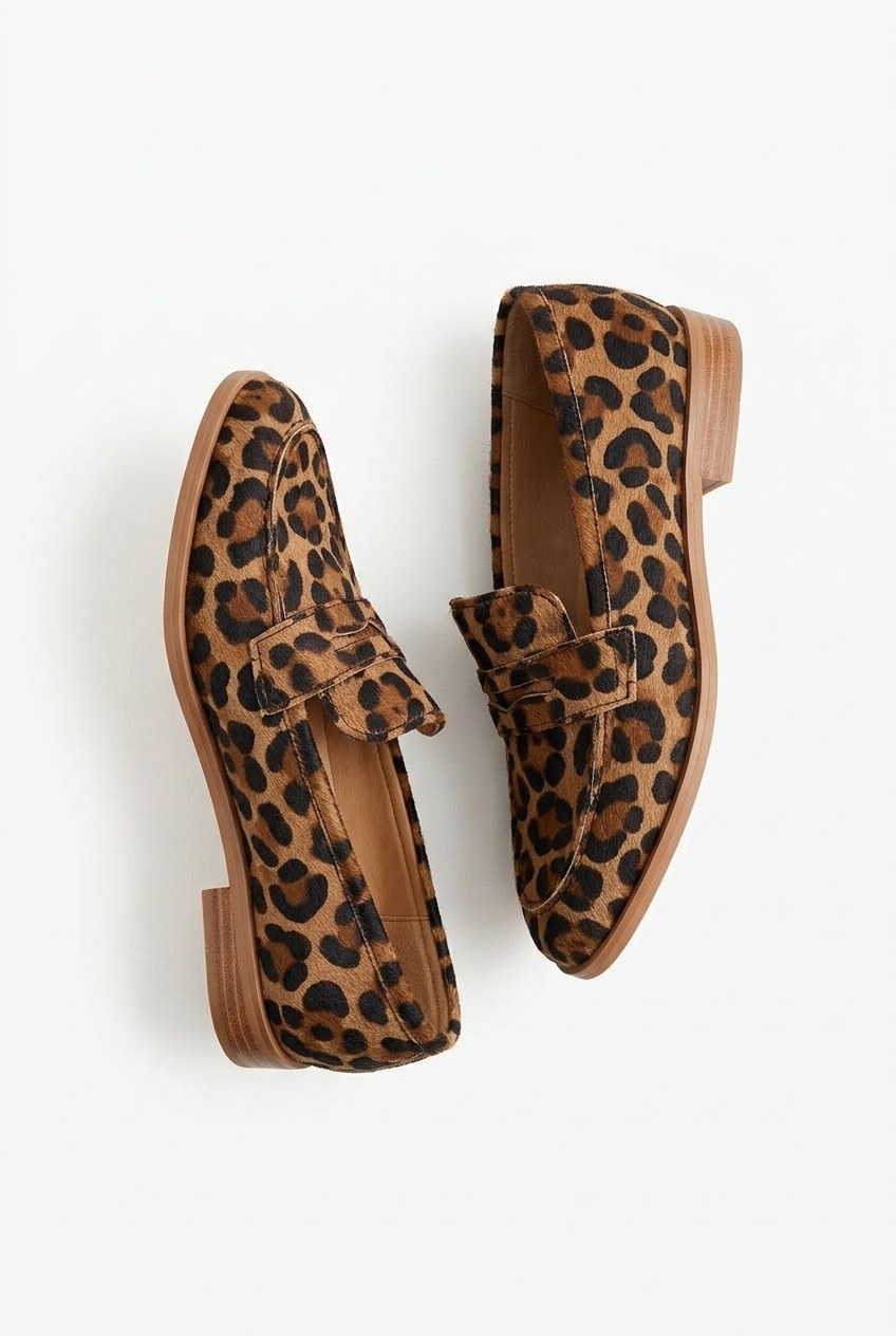 Leopard Print Penny Strap Low Heel Loafers