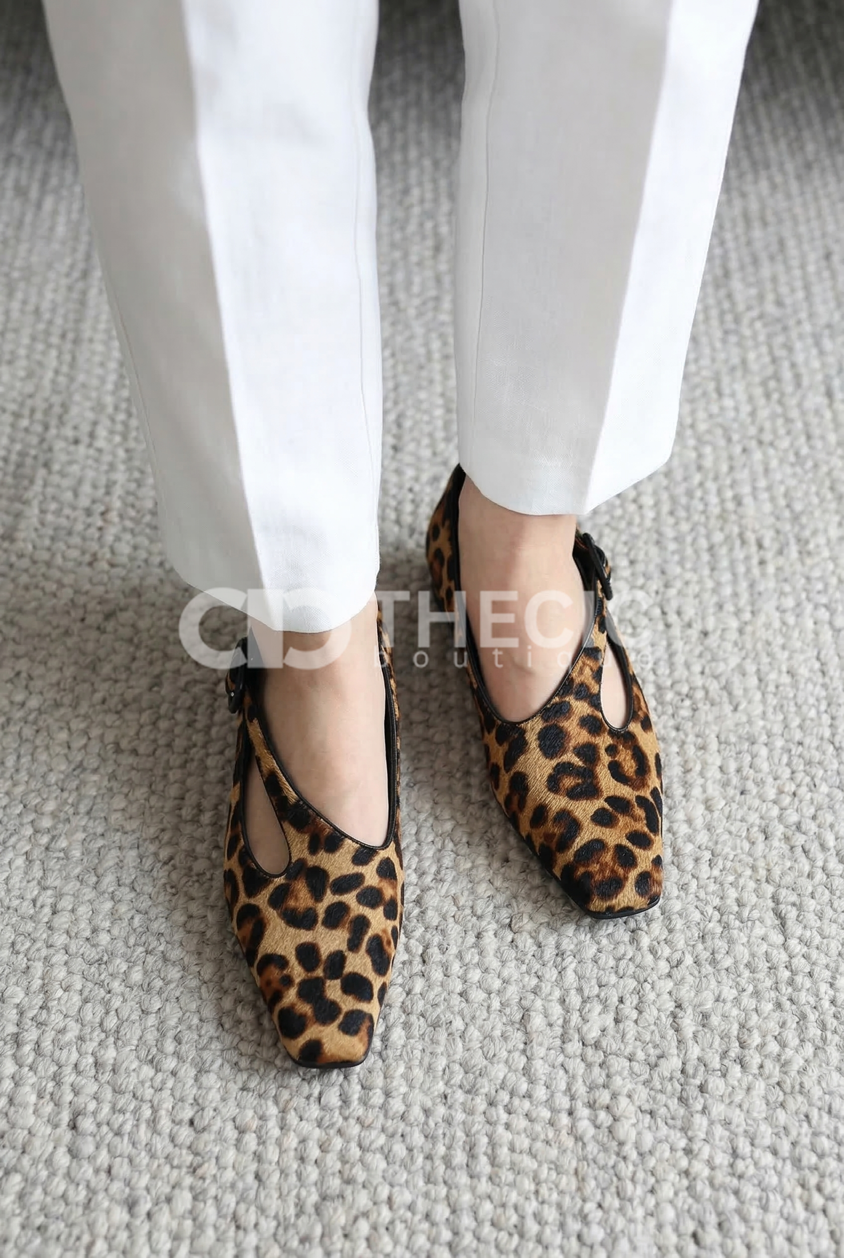 Leopard Print Pointed Square-Toe Mary Jane Flats