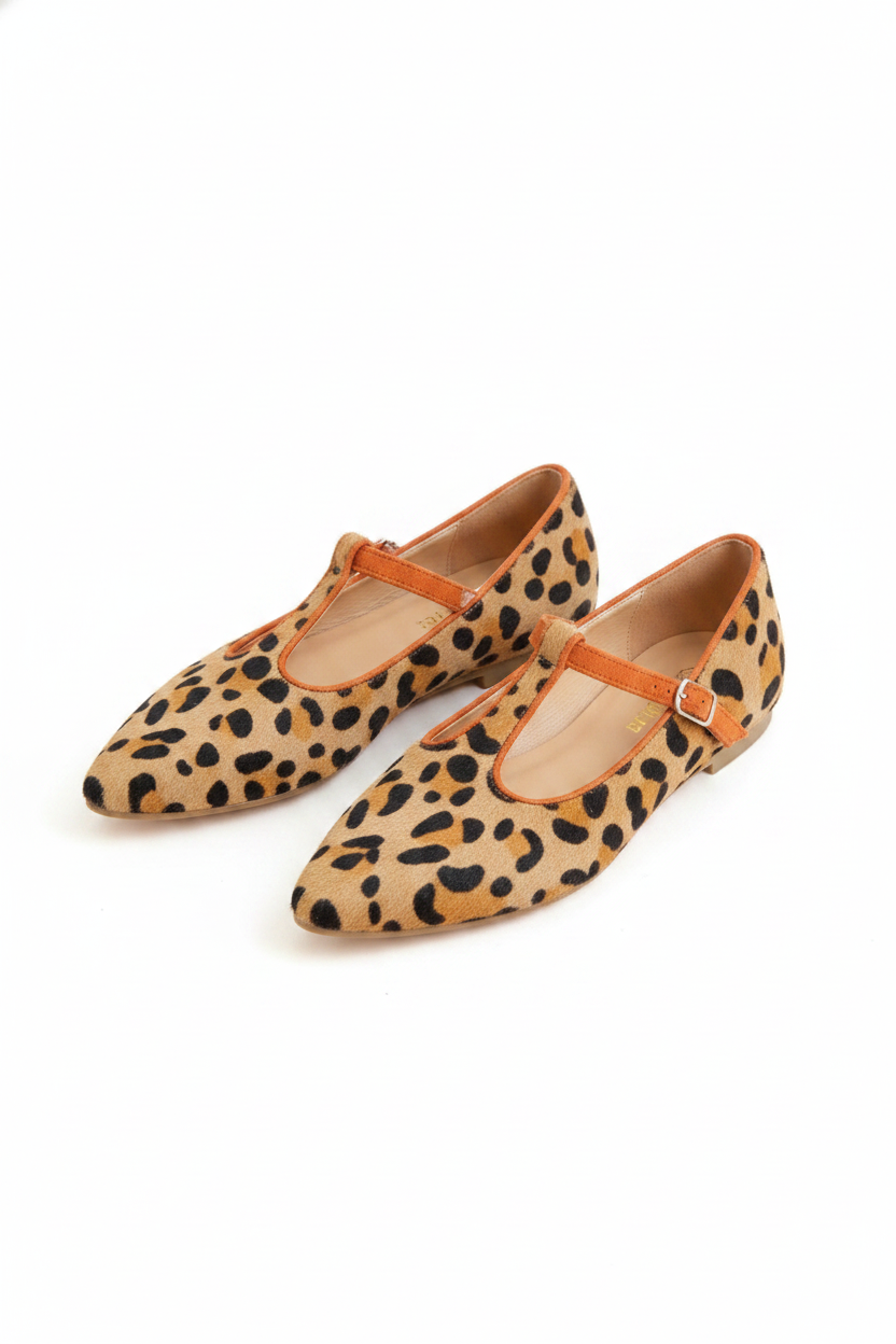 Leopard Print Pointed-Toe Mary Jane Flats