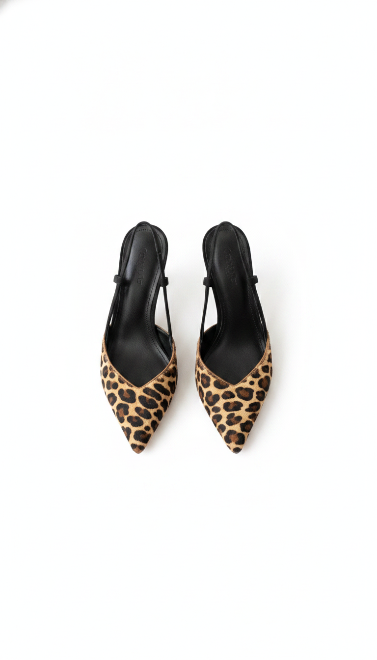Leopard Print Pointed-Toe Slingback Kitten Heels