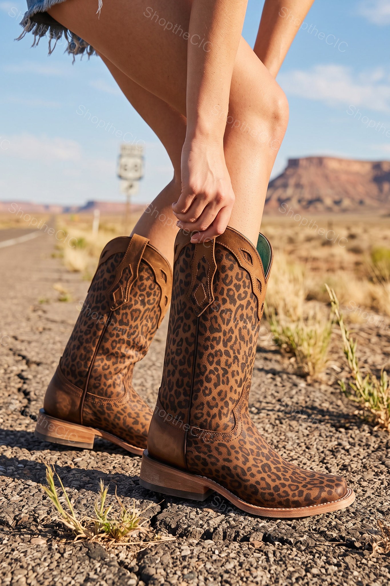 Leopard Print Square-Toe Mid-Calf Western Boots