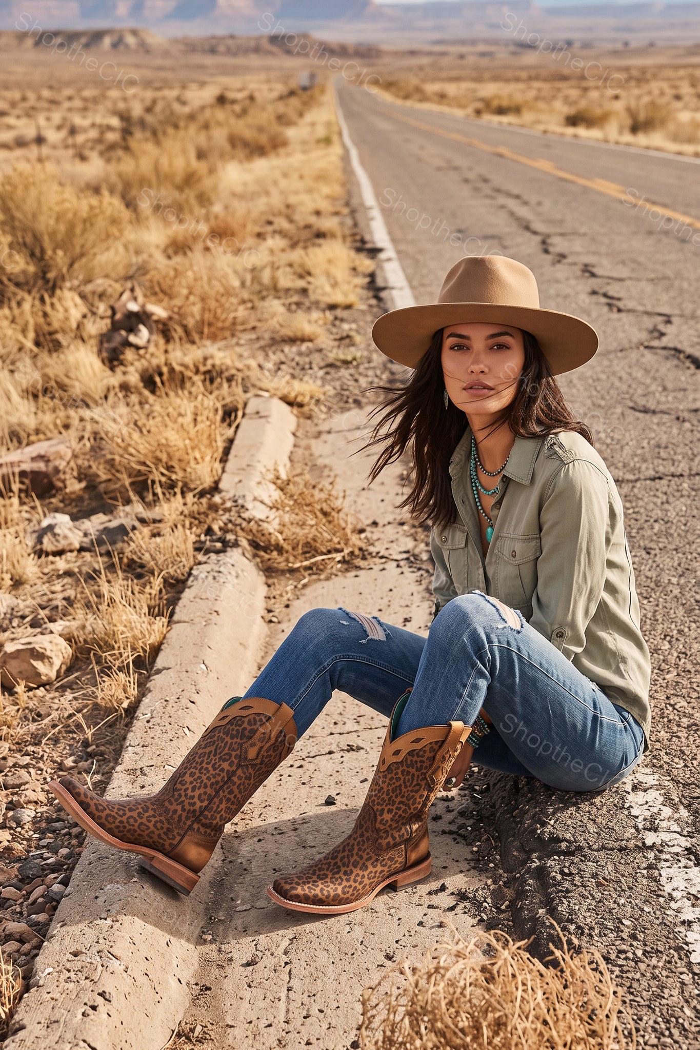 Leopard Print Square-Toe Mid-Calf Western Boots
