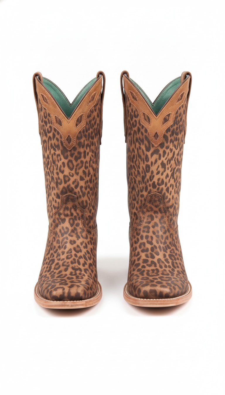 Leopard Print Square-Toe Mid-Calf Western Boots