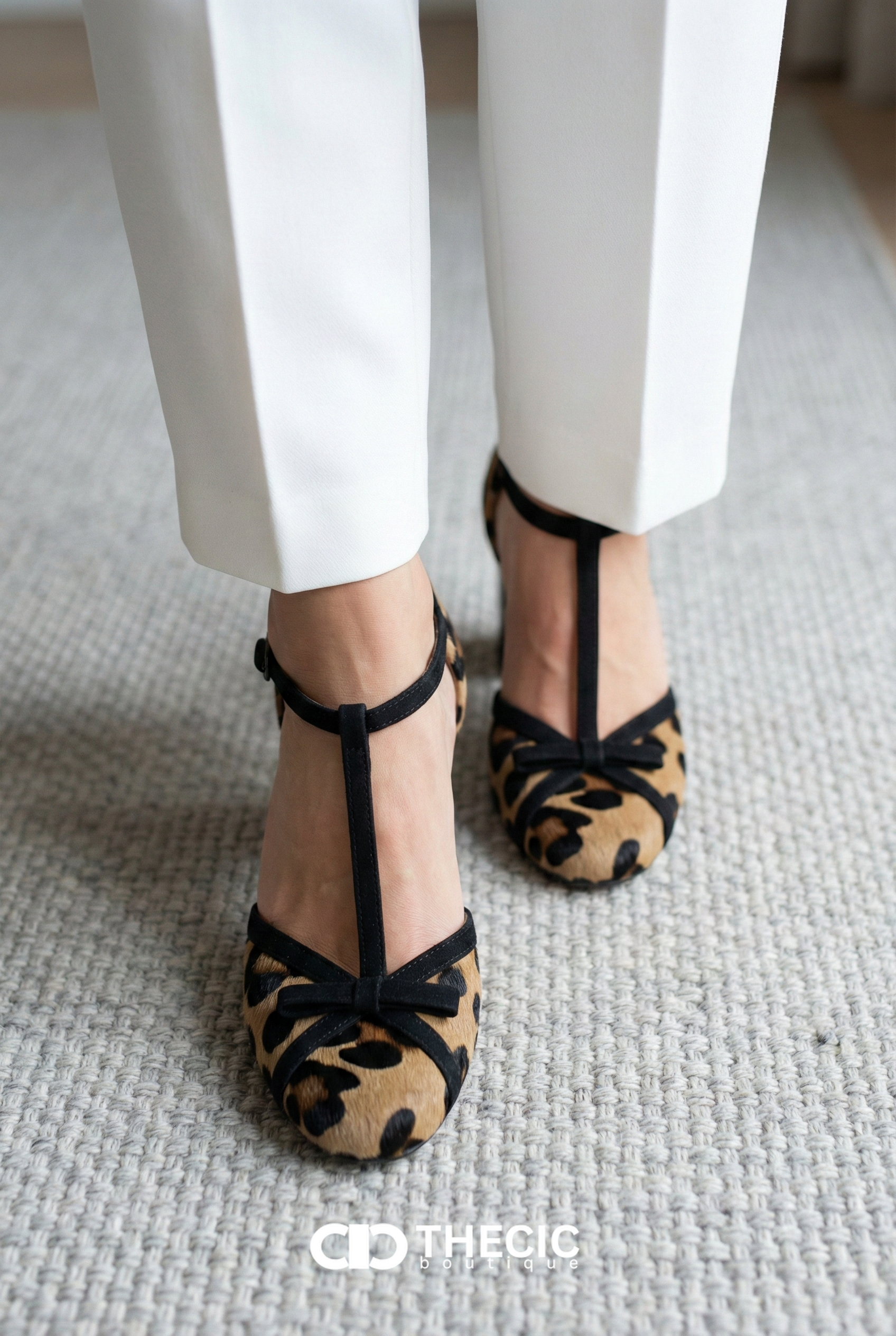 Leopard Print T-Strap Block Heel Mary Jane Pumps