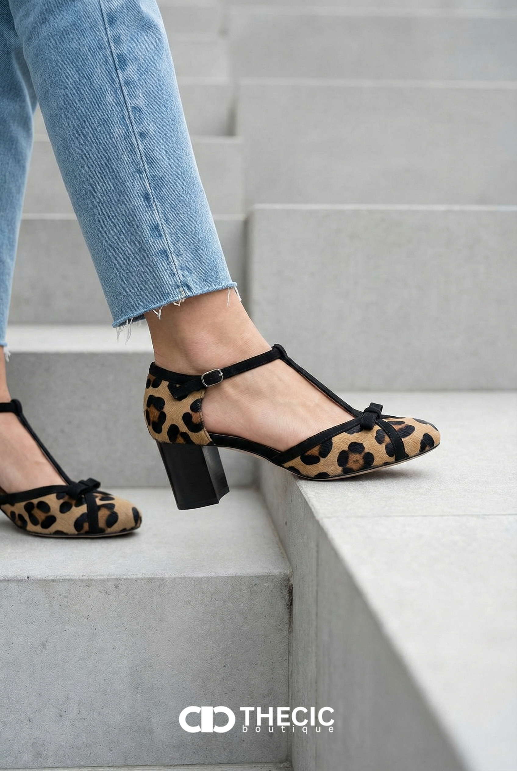 Leopard Print T-Strap Block Heel Mary Jane Pumps