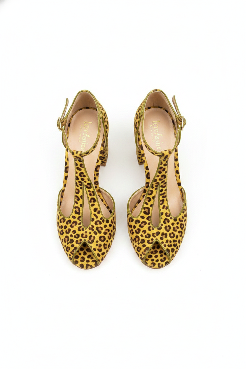 Leopard Print T-Strap Block Heel Pumps