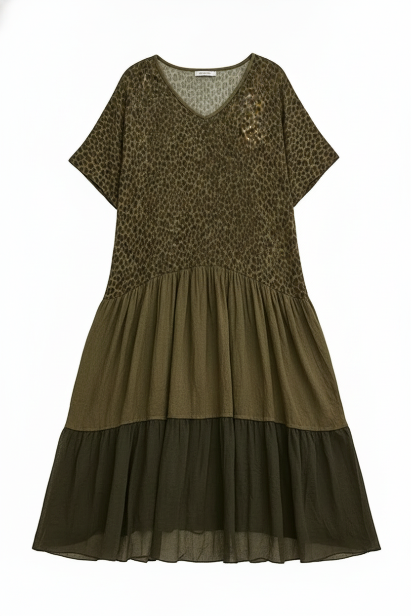 Leopard Print Tiered V-Neck Maxi Dress