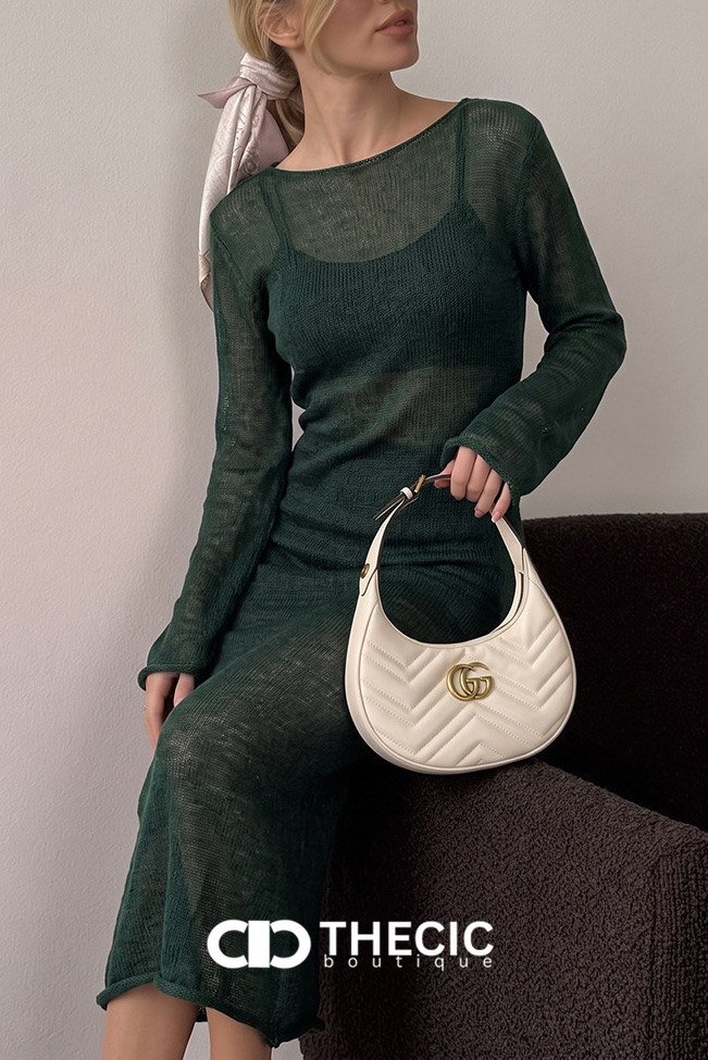 Sheer Knit Long Sleeve Midi Dress Set