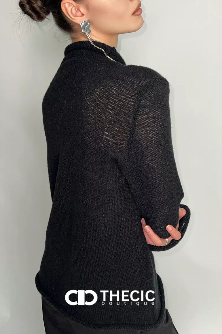 Sheer Knit Mock Neck Long Sleeve Sweater