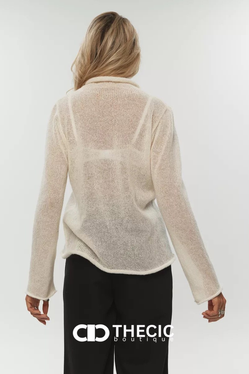 Sheer Knit Mock Neck Long Sleeve Sweater