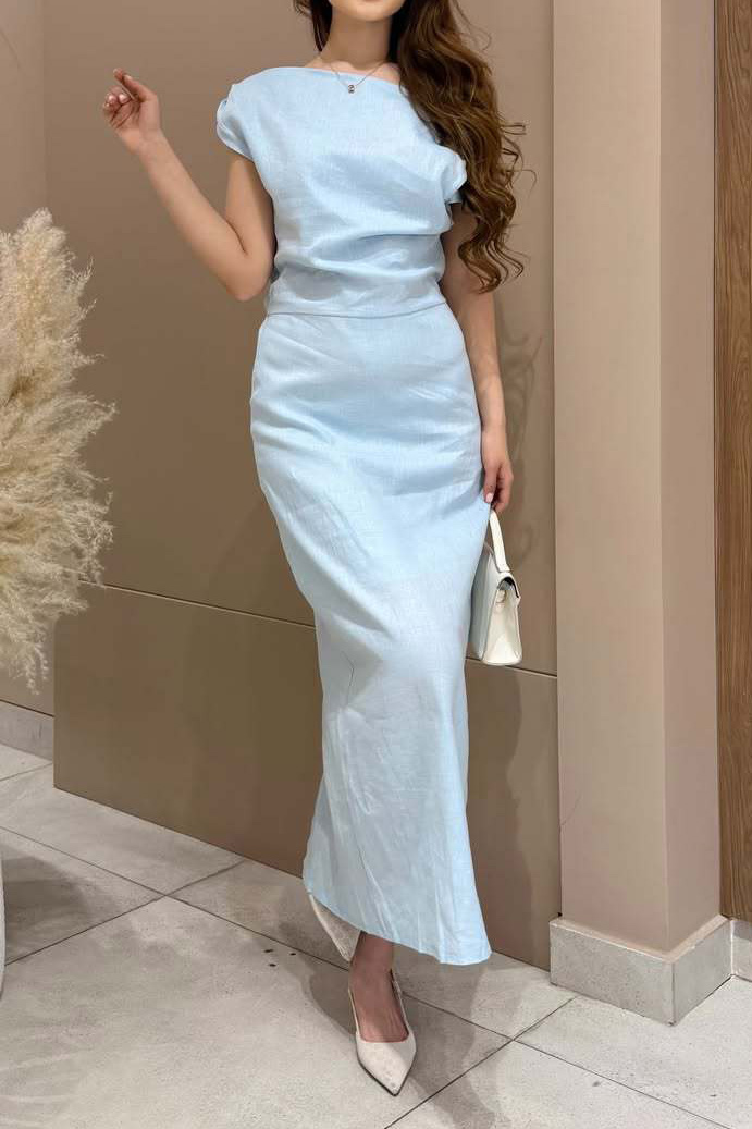 Linen-Blend Draped One-Shoulder Maxi Dress