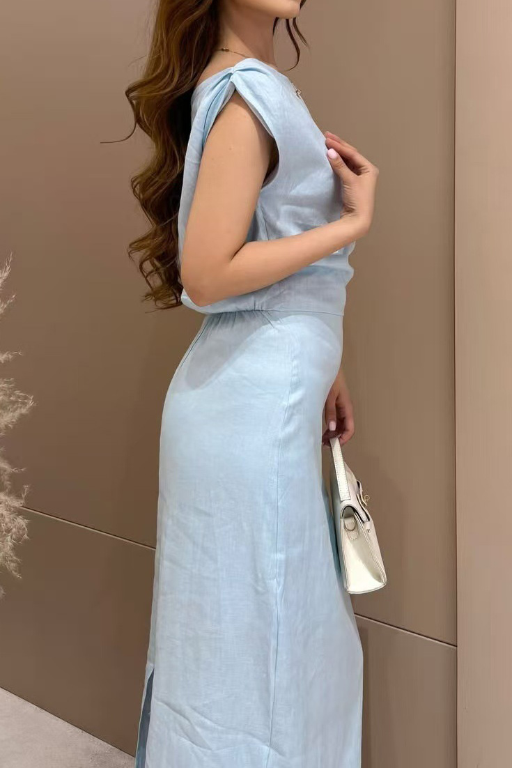 Linen-Blend Draped One-Shoulder Maxi Dress