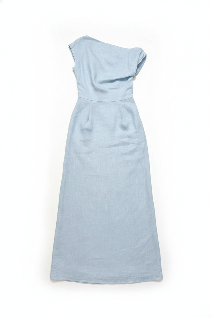 Linen-Blend Draped One-Shoulder Maxi Dress