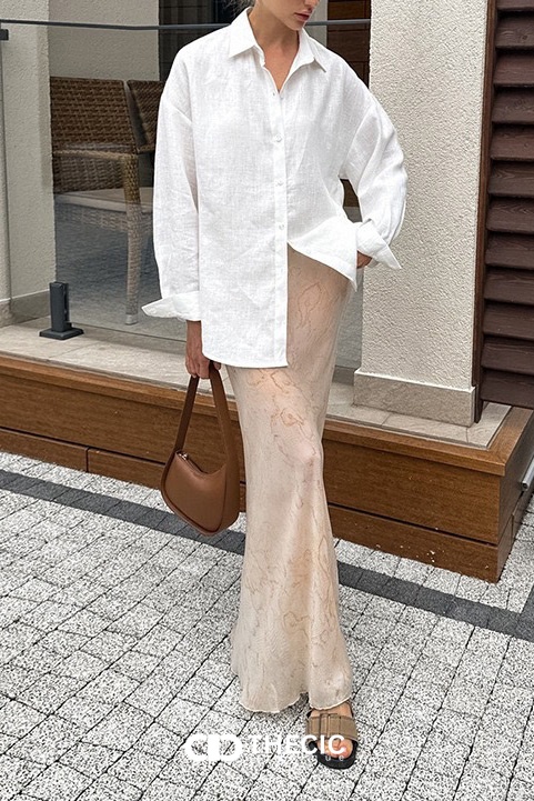 Linen Blend Oversized Button-Up Collared Shirt