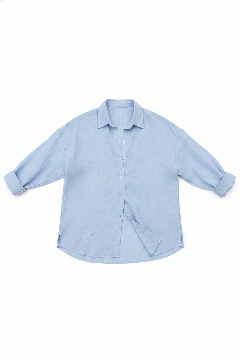 Linen Blend Oversized Button-Up Collared Shirt