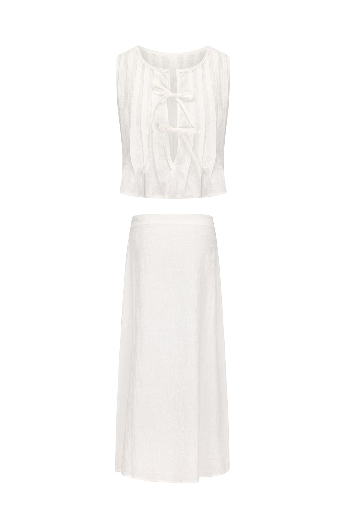 Linen-Blend Pleated Tie-Front Top and Maxi Skirt Set