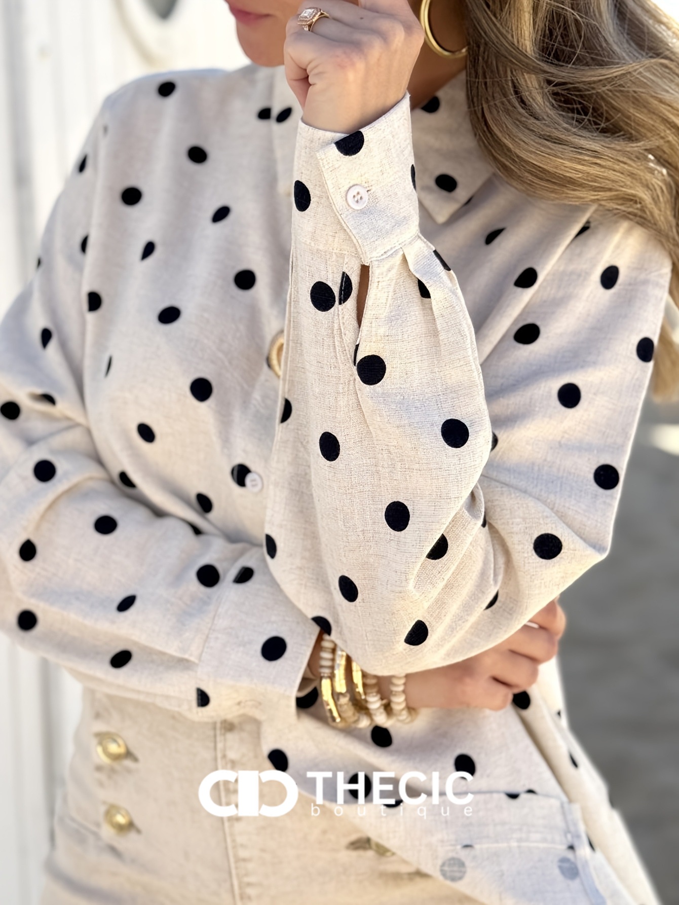 Linen Blend Polka Dot Relaxed Fit Shirt