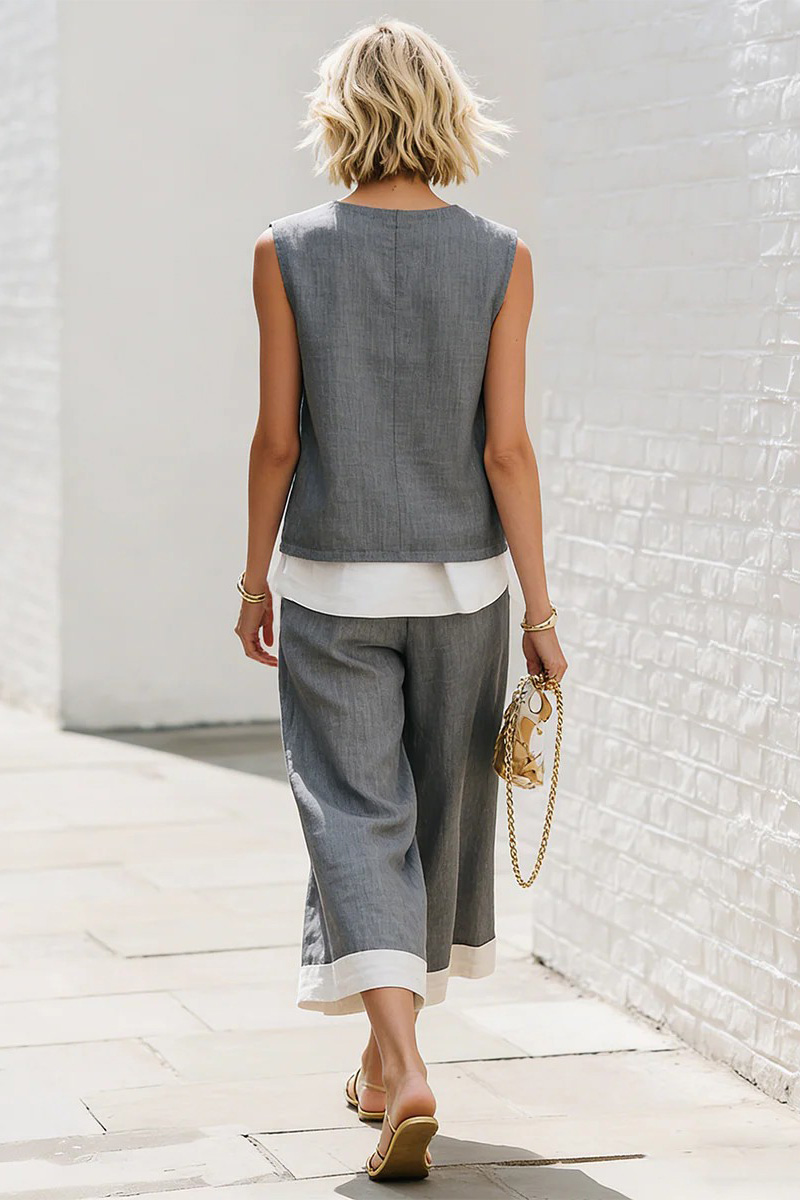 Linen-Blend Sleeveless Top Cropped Wide-Leg Set