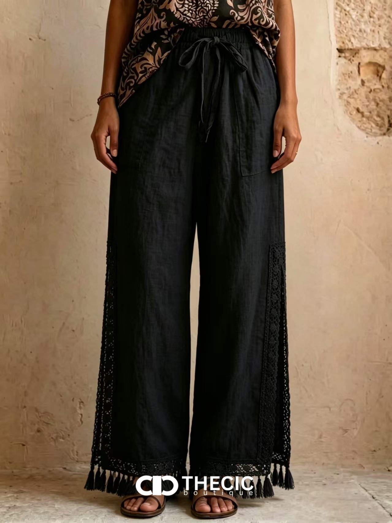 Bohemian Chic 🤍 | Linen-Blend Wide-Leg Tassel Pants | Resort Style