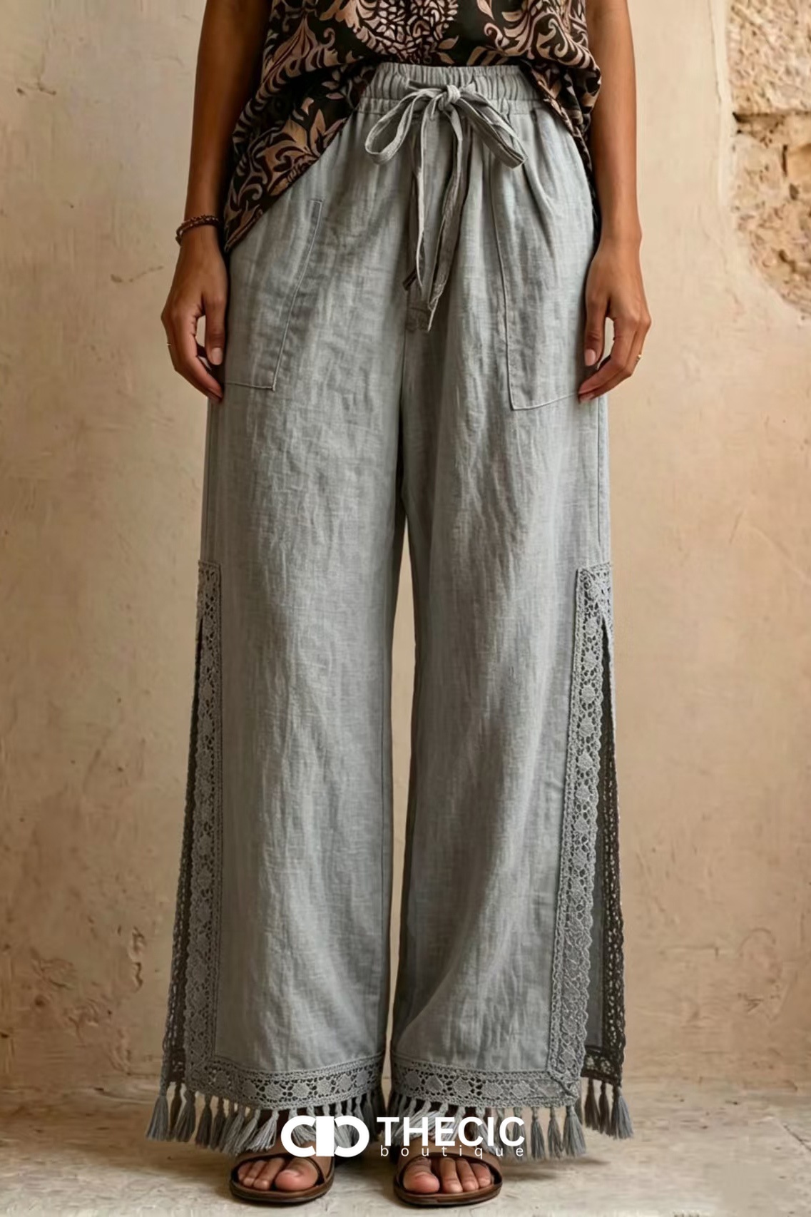 Bohemian Chic 🤍 | Linen-Blend Wide-Leg Tassel Pants | Resort Style