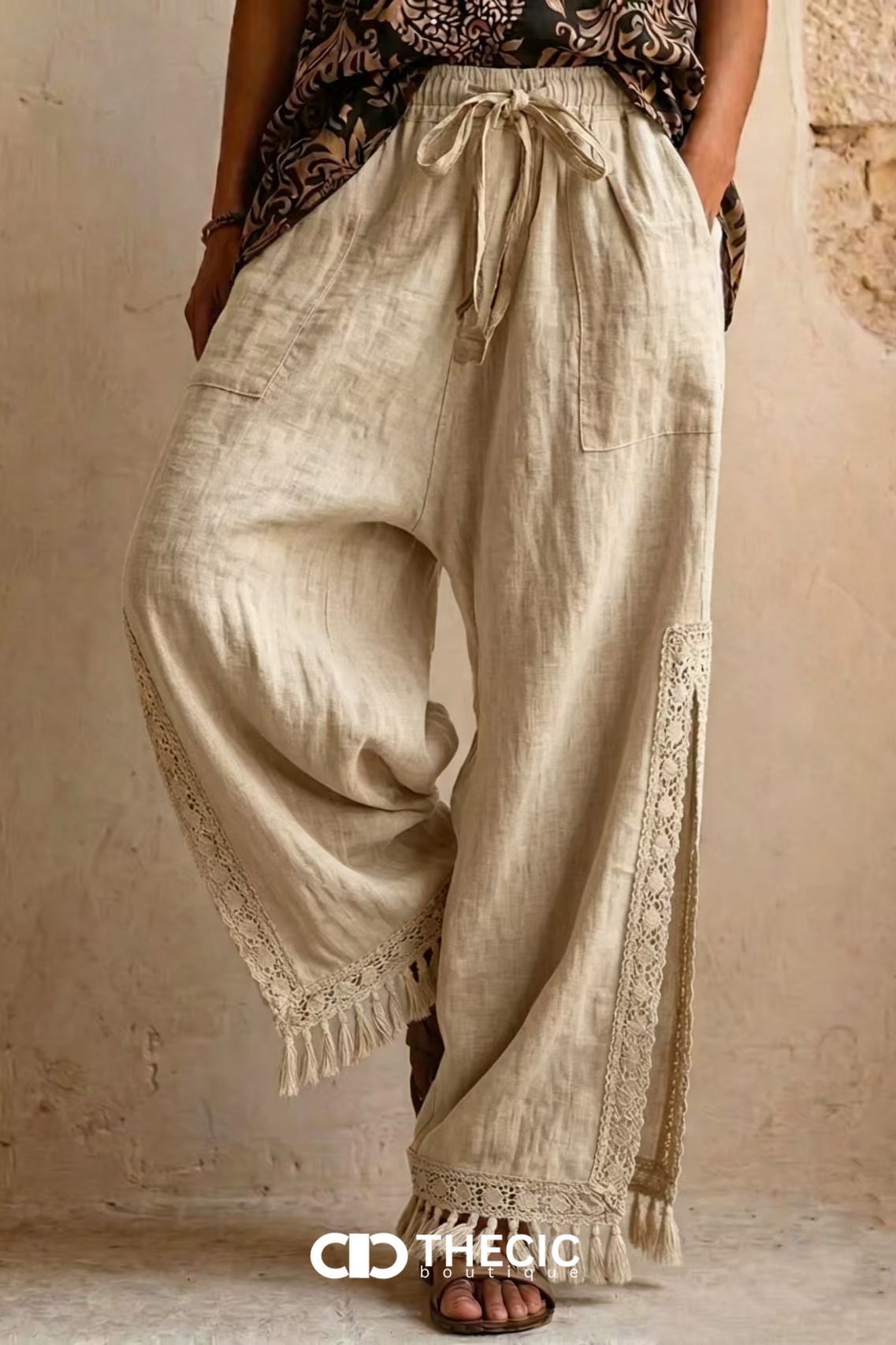 Bohemian Chic 🤍 | Linen-Blend Wide-Leg Tassel Pants | Resort Style