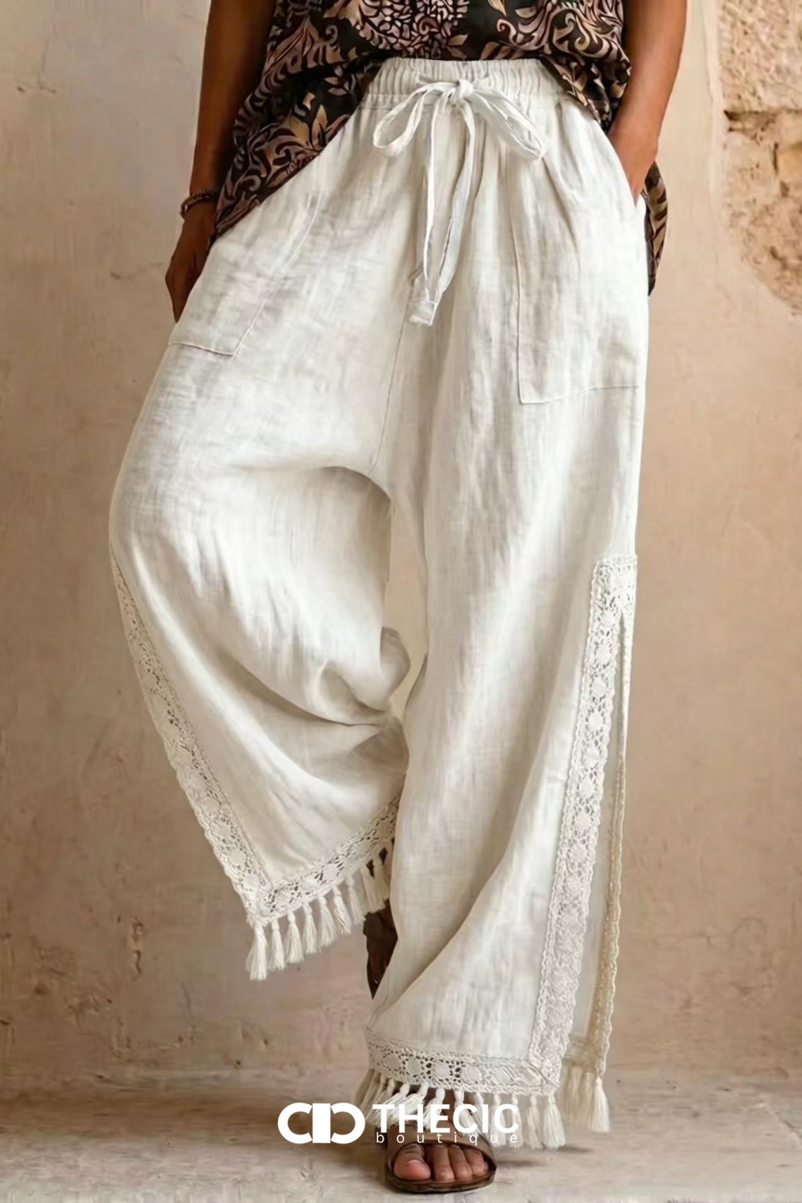 Bohemian Chic 🤍 | Linen-Blend Wide-Leg Tassel Pants | Resort Style