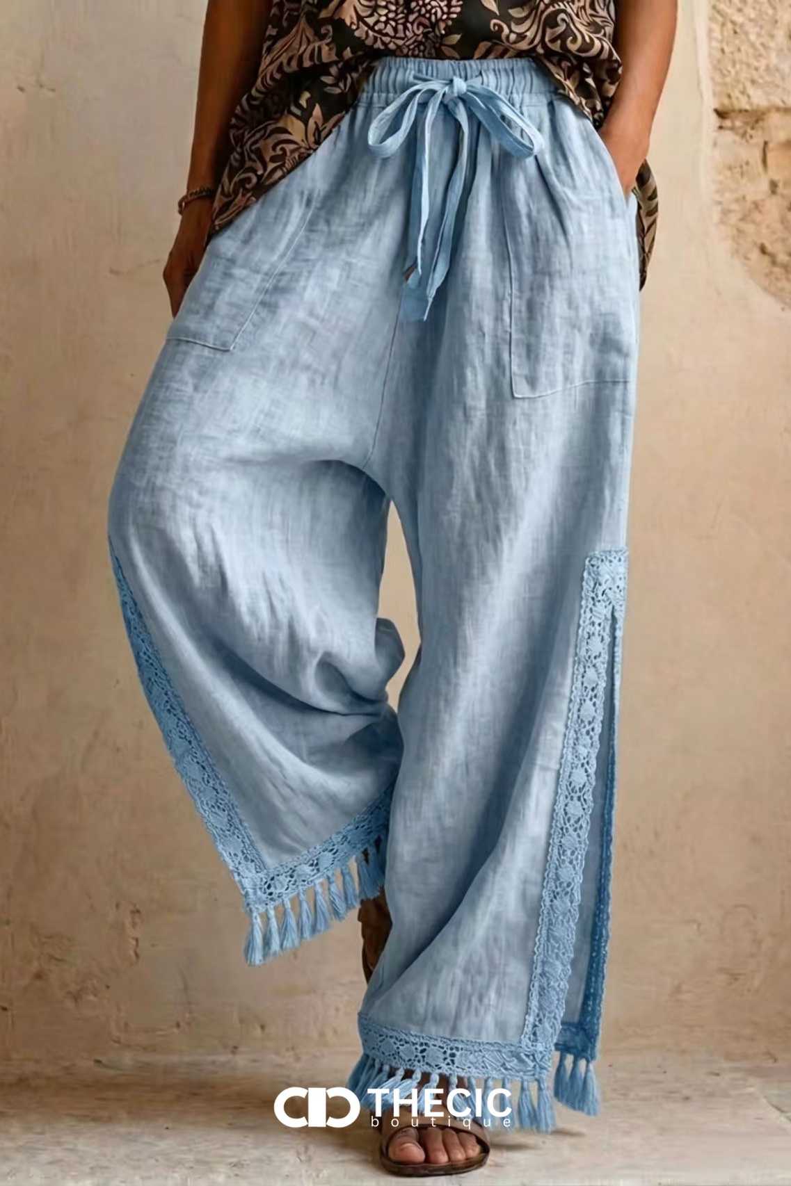 Bohemian Chic 🤍 | Linen-Blend Wide-Leg Tassel Pants | Resort Style