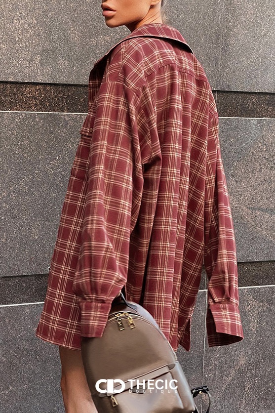 Long Sleeve Plaid Oversized Button-Down Shirt