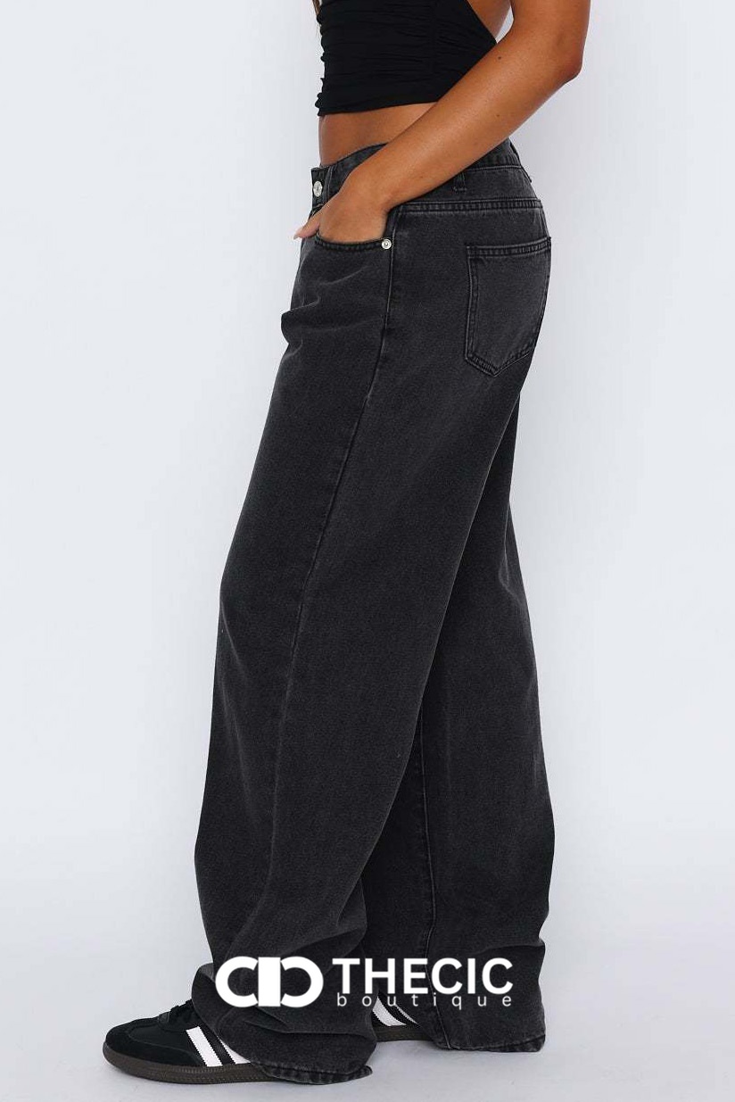 Low Rise Relaxed Fit Denim Wide-Leg Pants