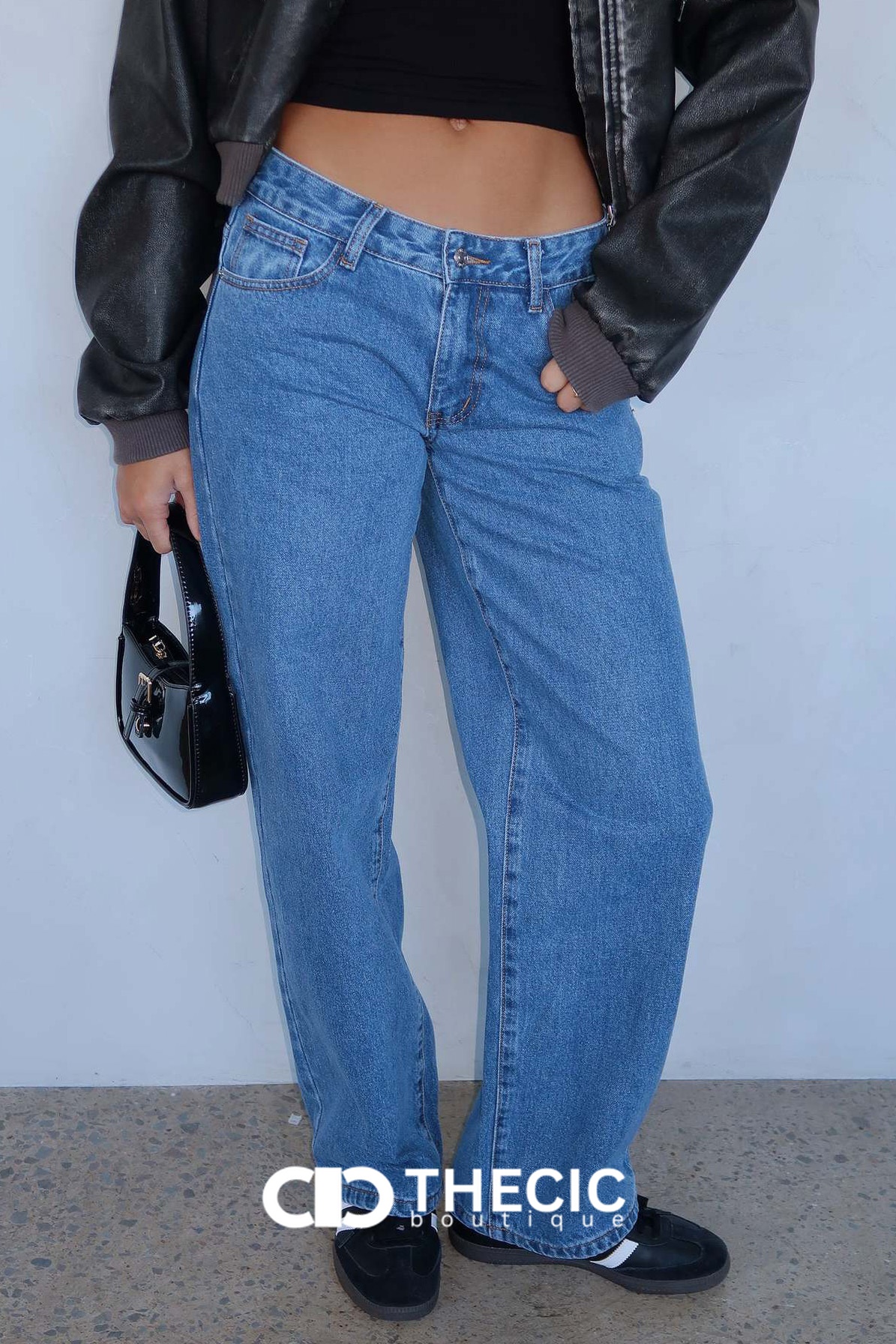 Low Rise Relaxed Fit Denim Wide-Leg Pants